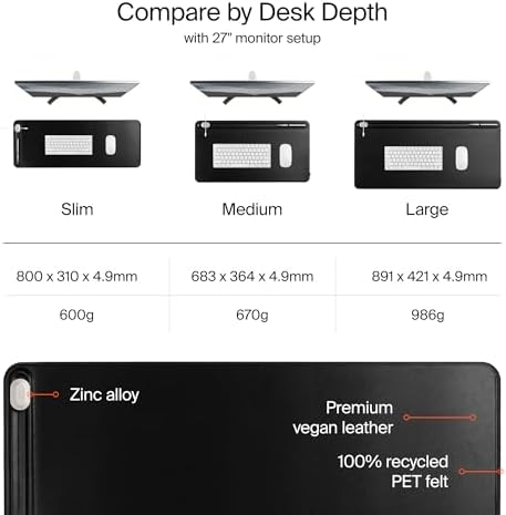 Orbitkey Slim Leather Desk Mat - Black Desk Pad - Image 5