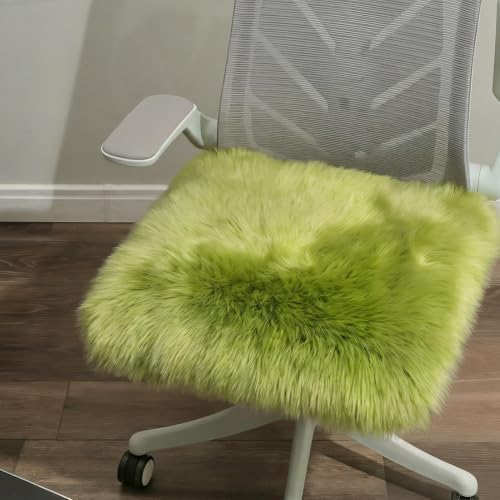 LLB Sheepskin Chair Covers Office Chair Cushion Dining Room Chair Pads Desk Chair Seat Cushion for Computer Chair Fur Area Rugs Pea Green, 18x18 Inch (Pack of 1) by LLB