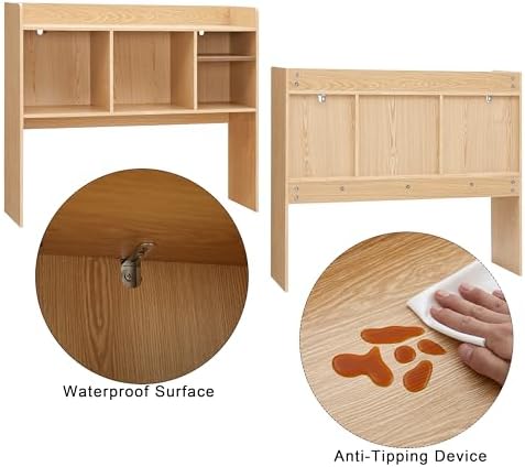 Nromant Desktop Bookshelf, Wooden Desk Storage Hutch with 6 Shelves for Computer Desk, 3-Tier Desktop Display Organizer Rack for Office Home (Natural) - Image 6