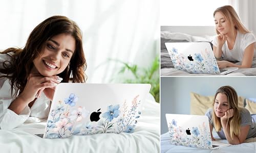DONGKE for MacBook Air 13 Inch Case M5 2026 M4 2025 M3 M2 2024-2022 A3449 A3240 A3113 A2681, Plastic Hard Shell & Keyboard Cover & Screen Film for MacBook Air 13.6 Inch Case - Blue Flowers - Image 3