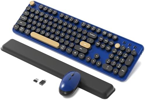 Retro Wireless Keyboard and Mouse Combo with Wrist Rest (Klein Blue) by COVEVA