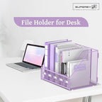 SUPEASY Desk Organizers Metal Desk Magazine File Holder with 5 Vertical Compartments Rack File Organizer for Office Desktop, Classroom, Home Workspace, Purple Plus - Image 7
