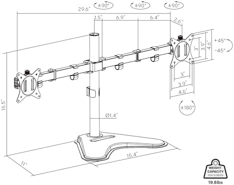 Mount-It! Dual Monitor Desk Stand Mount for 2 Screens VESA 75x75 & 100x100 - Image 6