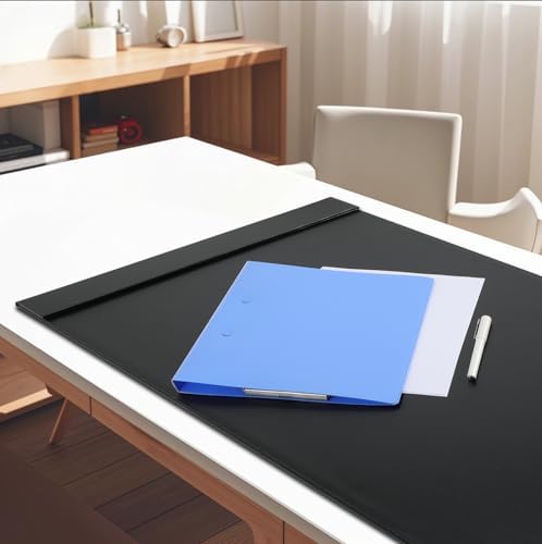 30" x 18" Leather Desk Blotter with Side Rails for Writing Leather Executive Desk Pad Protector Desk Mat for Office Home Workplace Black - Image 3