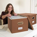 Decorative File Organizer Box Set of 2 - Collapsible Linen Filing Cabinets - Image 6