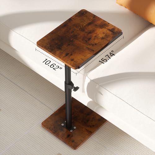YUHFERA Sofa Armrest Tray Table for Couch - 360° Swivel Height Adjustable End for Small Spaces, Snack Side Table for Bed or Chair with Phone & Tablet Slot (Rich,Angle Adjustable) - Image 3