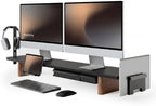 Fenge Modular Dual Monitor Stand Riser with Solid Ash Wood Leg, 42.5" Black by Fenge