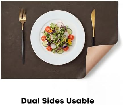 Artoid Mode Coffee Faux Leather Placemats Set of 8, 12x18 Inch Waterproof Wipeable Heat Resistant Vinyl Place Mats, Reversible Table Mats for Kitchen Dining Decor - Image 6