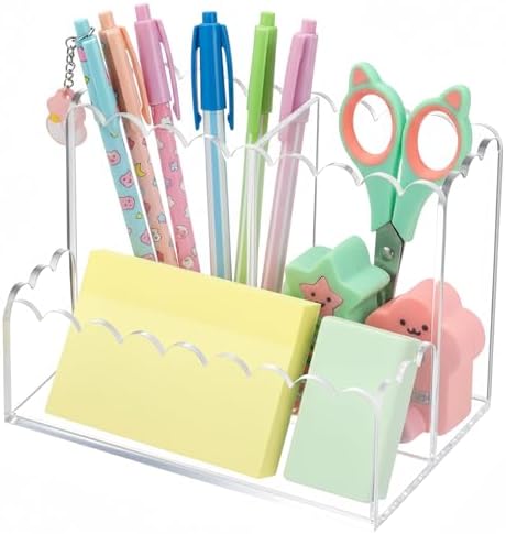 Scalloped Acrylic Pencil Holder for Desk, 3 Compartments by Unknown