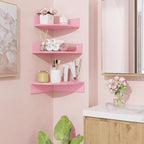 Homode Corner Shelf Wall Mount, Set of 3 Corner Floating Shelves with Cable Hole, 3 Tier Wood Corner Hanging Shelves, Living Room Bedroom Bathroom, Pink - Image 2