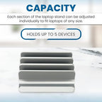 Elestoria 5- Slot Vertical Laptop Stand - Aluminum Laptop Stand Vertical for Desk - Fits MacBook Pro/Air, Surface, Mobiles & Gaming Laptops up to 17.3" - Heavy Duty Laptop Holder for Desk - (Silver) - Image 2