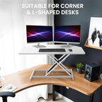 Aconcept 40 inch White Corner Height Adjustable Standing Desk Converter, One-Click Sit to Stand up Desk Riser, Pre-Assembled for Dual Monitor and Laptop Workstation - Image 6
