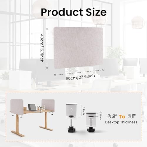 2-Pack Felt Desk Dividers, Clamp-On Privacy Panels, 16 x 24 Inch, Oatmeal - Image 2