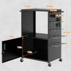 Mobile AV Cart, Heavy Duty Rolling Computer Cart with Push Handle & Hooks – Locking Cabinet, Pegboard, 4 Outlets, Lock Brake Casters – Media Utility Cart on Wheels for Office/Classroom - Image 2