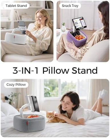 LULULOOK Tablet Pillow Stand, Compatible with iPad, iPhone and 4.7-14.6”Tablet, 360° Adjustable Kindle Pillow Stand for Bed with Ultra Fluffy Fabric & Snack Bowl (Fluffy Gray​) - Image 2