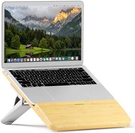 AFOOYO Adjustable Bamboo Laptop Stand,Portable Computer Riser,Ergonomic Notebook Mount with Wrist Rest,Compatible with 9.8-15'' All Laptops,MacBook Air Pro/HP/Dell/Lenovo,Bamboo by AFOOYO