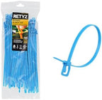 RETYZ 10-Inch Fluorescent Blue Reusable Releasable Cable Ties – 100 Pack, 50 lb Strength, Patented Quick-Release, Tool-Free Design for Home, Office, and Light Industrial Use by RETYZ