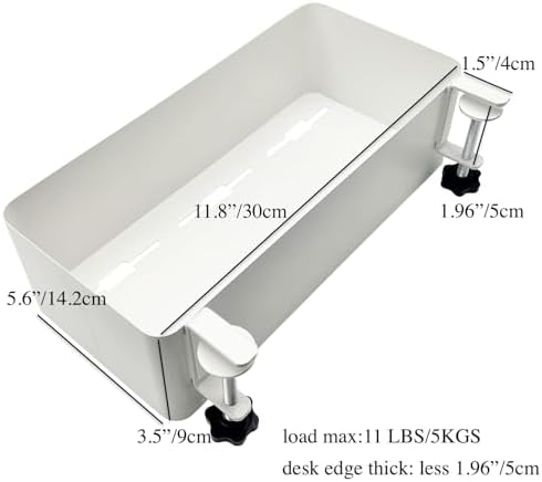 Desk Side Storage Hold Up To 11lbls Hanging Side Of Desk Organizer Clamp On Table Edge To Store Office Accessories, Gaming Devices, Cups For Office, Living Room, Dinning Room (White) - Image 4