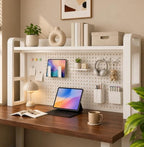 Desk Shelf Organizer with Pegboard & Storage Accessories, 2-Tier Desk Hutch Desktop Storage Rack, Desk Shelf for Office and Home Office White Frame/White Board (2-Tier) 37.4"×9.8"×26" by Unknown