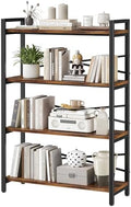 4 Tier Bookshelf 31.49" Width, Book Organizers and Storage, Wood and Metal Tall Bookcase, Rustic Book Shelf Organization and Storage for Home Living Room Bedroom Office Storage(Rustic Brown) by Homeiju