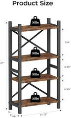 Desktop Bookshelf, 4-Tier Stackable Narrow Bookcase, Adjustable Industrial Desk Organizer & Hutch - Rustic Brown Wood Desktop Book Organizer for Living Room, Bedroom & Home Office - Image 3