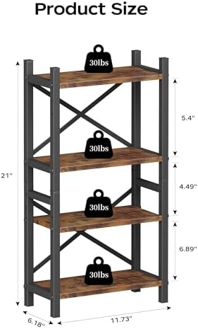 Desktop Bookshelf, 4-Tier Stackable Narrow Bookcase, Adjustable Industrial Desk Organizer & Hutch - Rustic Brown Wood Desktop Book Organizer for Living Room, Bedroom & Home Office - Image 3