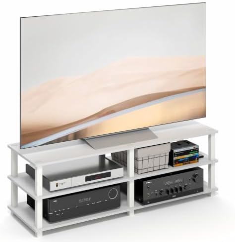 Furinno Turn-S-Tube Toolless Assembly 3-Tier TV Stand, Entertainment Center for TV up to 55 Inch, Wide Printer Stand with Storage Shelf, for Living Room, Bedroom, White by Furinno-FitsYourSpaceFitsYourBudget