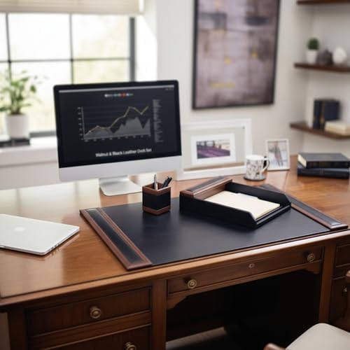 Dacasso Walnut and Leather Desk Set, 3-Piece - Image 4
