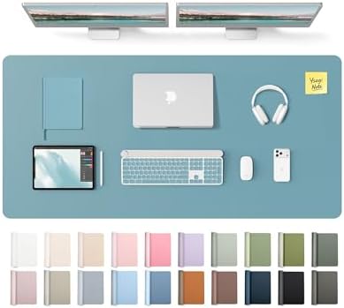 YSAGi Leather Desk Pad Protector, Office Desk Mat, Large Mouse Pad, Non-Slip PU Leather Desk Blotter, Laptop Desk Pad, Waterproof Desk Writing Pad for Office and Home (Aquamarine, 47.2" x 23.6") by YSAGi