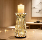 Home Decor, Mercury Glass Pillar Candle Pedestal Holders with 10 Led Lights, Lighted up Candle Holder for Pillar Candle, Glass Candlestick Holders with Timer for Wedding Dining Table Xmas (Silver) - Image 5