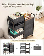 2in1 Baby Diaper Caddy Organizer and Storage Cart with Dividers and Drawers - Image 3