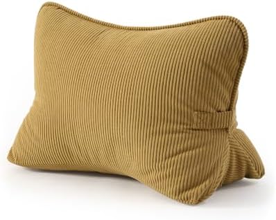 Pat. Pend. Corduroy Lumbar Support Back Pillow for Reading & Lounging, Ergonomic Triangle Cushion for Sofa, Armchair & Bed Sitting, Removable Washable Cover, Mustard Yellow by Ailuteie