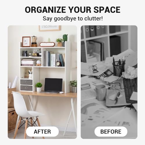deli Desktop Bookshelf, High-Capacity Desk Hutch Organizer, White - Image 4
