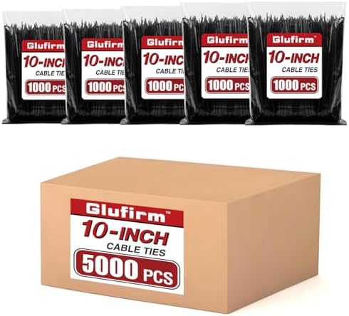 Zip Ties 10 inch (5000 Pack), Black Cable Ties, 45lb Tensile Strength, Wire Ties, Glufirm by Unknown
