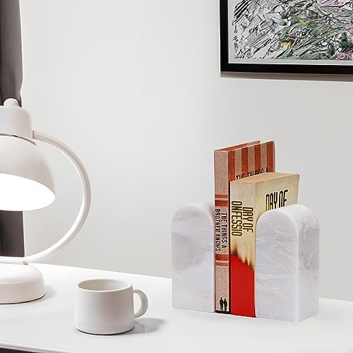 Koville African Natural Marble Bookends for Shelves, Decorative Book Ends, 7lbs Heavy-Duty Marble Book Holders, Bookshelf Apartment Decor for Normal Books/CD/Video Games(Bianco Fiora) - Image 6