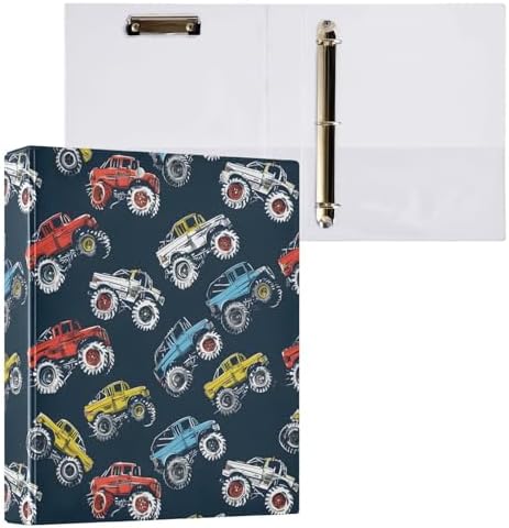 JIPONI 3 Ring Binder Monster Trucks Comic Style 1 Inch Round Binders for Men Women Students, Cute File Organizer for Office School, 1pc by JIPONI