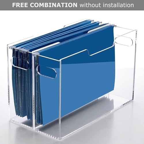 DINGHUO Acrylic Hanging File Organizer Box, Legal Size Clear File Storage Box with Handles, Portable Filing Holder for Desk, Home Office, School -1 Pack - Image 6