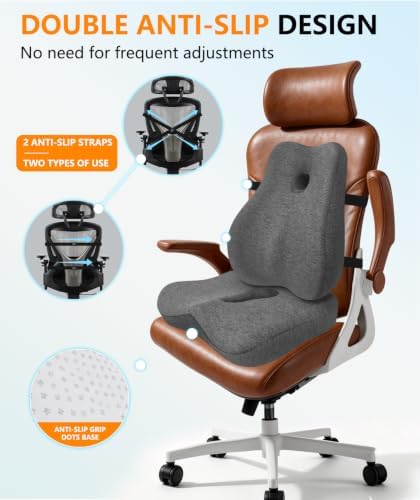 Lumbar Support Pillow & Seat Cushion for Office Chair, Memory Foam Office Chair Cushion for Tailbone Pain Relief and Lower Back Support, Ergonomic Desk Chair Cushion for Gaming, Wheelchair,Home - Image 5