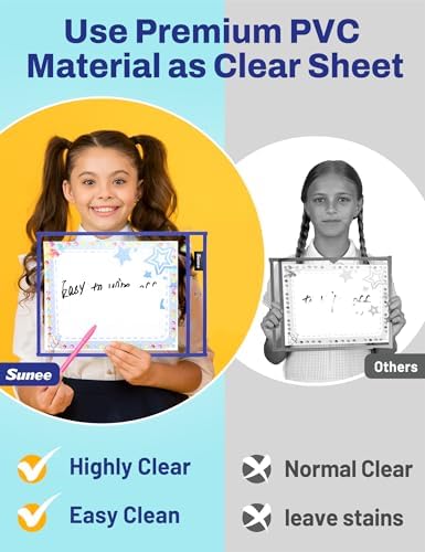 SUNEE 100 Packs Oversized Reusable Dry Erase Pocket Sleeves with 5 Rings, 10 Assorted Colors 10x14 Ticket Holders, Clear Plastic Sheet Protectors, Teacher School Classroom Supplies - Image 5