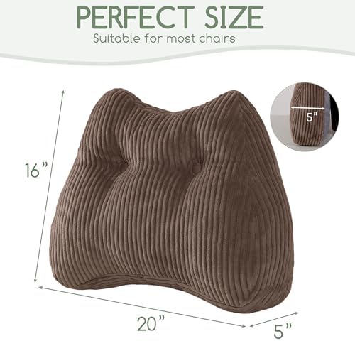 Lumbar Support Pillow for Recliner Chair/Accent Chair/Couch/Office Chair, Tufted Corduroy Back Support Cushion for Elderly, M-Shaped Recliner Cushions for Back Rest, Pain Relief, Reading, Brown - Image 2