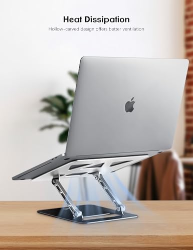 Aoviho Adjustable Laptop Stand for Desk,Portable Laptop Stand Holder and Riser,Foldable Aluminum Notebook Computer Stands for MacBook Air Pro HP Lenovo Dell Samsung, 10-15.6 inch (Silver-Gray-Black) - Image 7