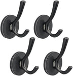 ULIBERMAGNET Strong Magnetic Double Hooks, 4 Pack Heavy Duty Sturdy Coat Magnetic Hooks, Rubber Magnets Large Hooks for Coat Robe Towel Key Hat (Black) by ULIBERMAGNET