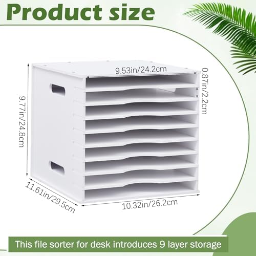 Juexica 9 Tier 8.5" x 11" Scrapbook Paper Organizer, White Cardstock File Organizer with Adjustable Shelves, Stackable Paper Trays, Desktop Storage Rack Document Holder for Desk Home Office - Image 2