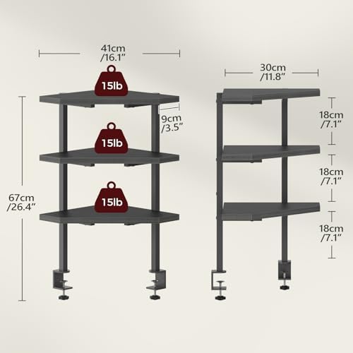 MAHANCRIS Clamp on Desk Corner Organizer, 3-Tier Desktop Shelf, Adjustable Desk Corner Storage Shelf with Metal Frame, for Office, Game Room, Black DSBK5501 - Image 3