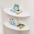 Corner Wall Shelves, White Floating Corner Shelf, Set of 2 16inch Solid Oak Wood Shelves, Round End Wall Mount Display Shelf with Wire Hole for Small Plant for Bedroom Kitchen, Living Room by Coamily