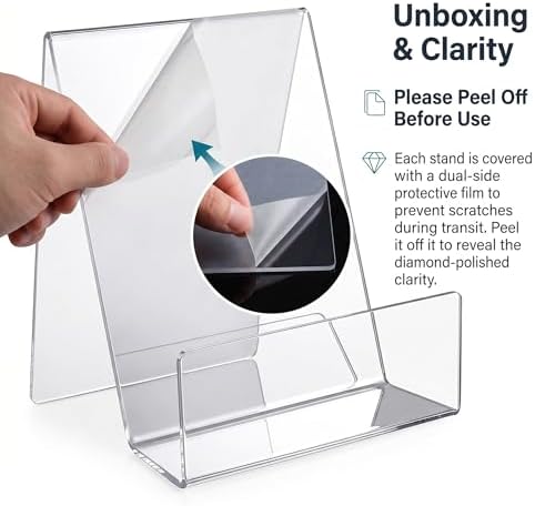 Large Acrylic Book Stand for Display - 5 Pack Heavy Duty Clear Easel Holder for Textbooks, Cookbooks & Art - 8 * 8 * 4" Sturdy Tabletop Stand for Heavy Books, Vinyl Records & Wedding Guest Books - Image 5