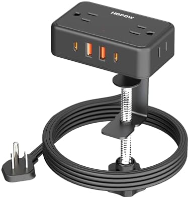 Desk Clamp Power Strip with 4Outlets & 4USB, 6FT Extension Cord for Home by HOPOW