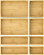 Bamboo Drawer Organizer Boxes, 8-Piece Set for Kitchen & Bathroom by Greatseas