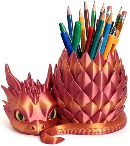 3D Printed Dragon Pencil Holder for Desk, Removable Dragon Egg Pen Holder, Cute Pencil Cup Desk Organizer for Pens, Pencils, Paper Clips, Makeup Brushes, Fantasy Desk Decor Gift for Kids by LehuoMaker3DPrintedStudio