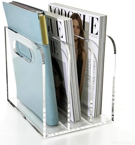Clear Acrylic Magazine File Holder, 3 Compartment Desk Organizer by Unknown